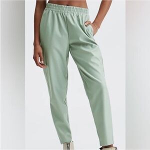 Fabletics Vegan Leather Light Green Joggers Pants Size Medium